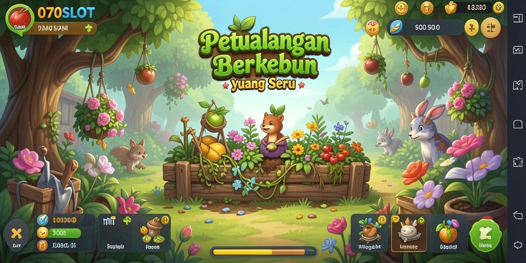 Tampilan gameplay 070SLOT yang menampilkan kebun yang subur dan indah.