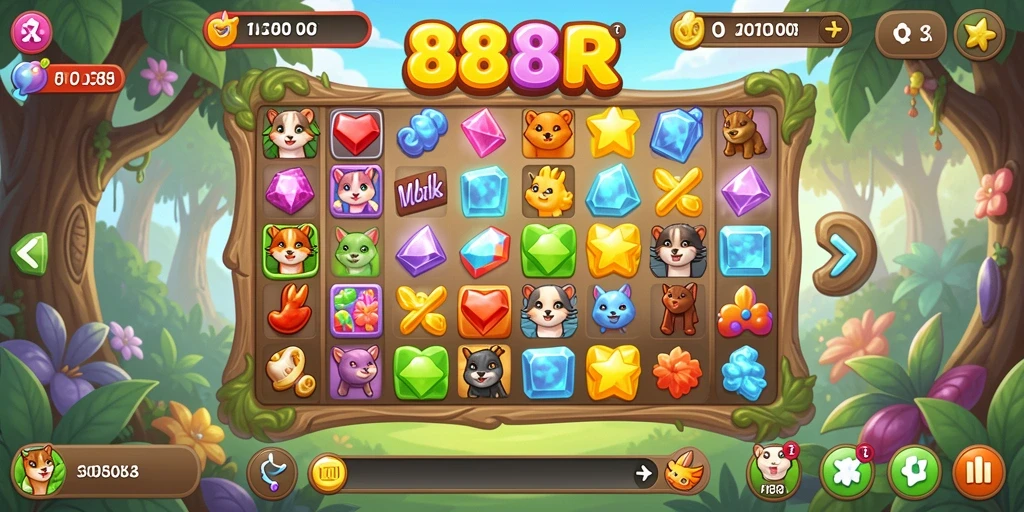 Menampilkan gameplay menarik game Match-3 888R.