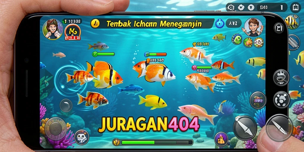 Tampilan gameplay JURAGAN404 yang seru saat menembak ikan.