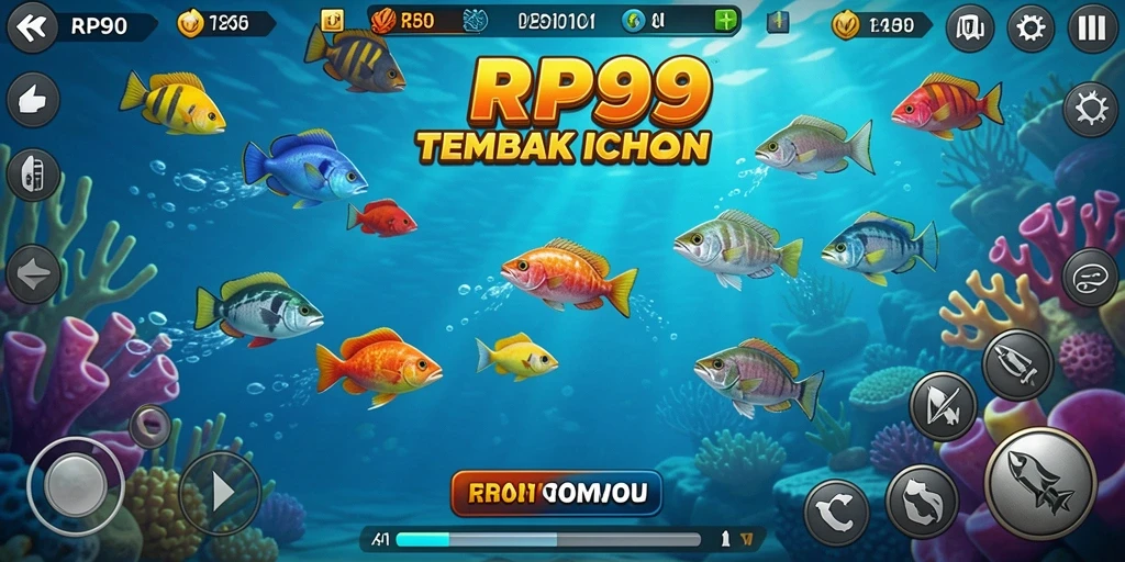 Tampilan gameplay Tembak Ikan yang menakjubkan dan penuh warna.